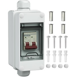 CNLonQcom Solar Panel Disconnect Switch 32Amp 500V DC Miniature Circuit Breaker with Breaker Box IP65 Waterproof for Outdoor, RV, Solar Panel and Home