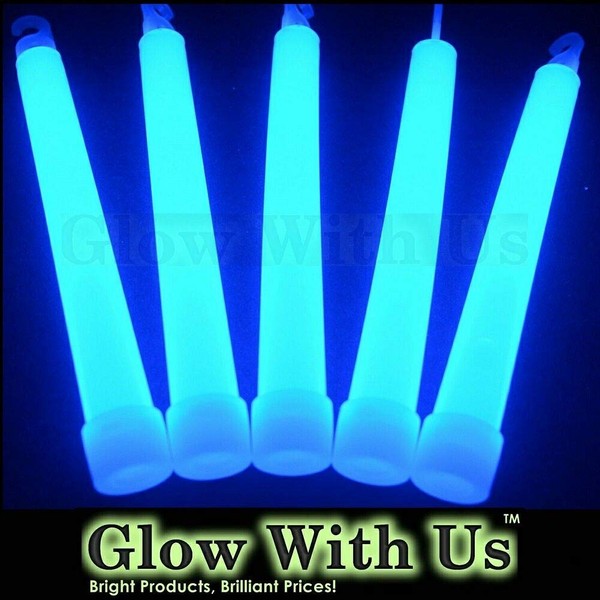 Glow Sticks Bulk Wholesale, 100 6” Industrial Grade Blue Light Sticks. Bright Color, Glow 12-14 Hrs, Safety Glow Stick with 3-Year Shelf Life, GlowWithUs Brand