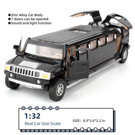 BGHSCA 1/32 Hummer H2 Car Model, Diecast Car Toy with Sound and Light, Alloy Stretch Sedan Pull Back Toy Vehicle for Adults Children Boys Girls (Black)