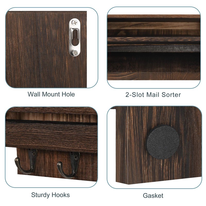 BTY Mail Holder for Wall, Wooden Mail Sorter with 4