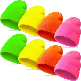 JenPen Neon Beanie Hat Slouchy Beanie Cap Unisex Knitted Winter Hat Ski Plain Beanie Cap for Men and Women, Green, Yellow, Orange and Pink, One Size