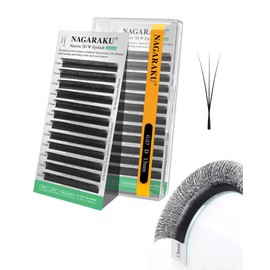 NAGARAKU Narrow 3D W Eyelash Extension, Small Spacing 3D Clover Lash Supplies Natural Soft Premade Fans PBT Cluster W Shape Lash Easy Fanning yy False Lashes Makeup Solon Matte Black - 0.07D 13mm