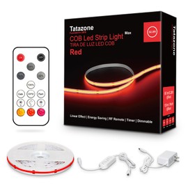 Tatazone 32.8ft Red COB Led Strip Lights with RF Remote, Dimmable Bright Dotless Adhesive Indoor Led COB Light Strip for Cabinet, Painting, Room, Bed