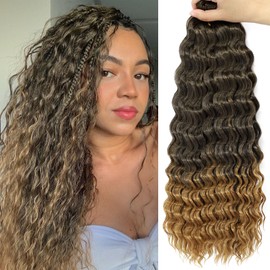 Eerya Long Curly Braiding Hair 24 Inch 4 Packs Deep Ocean Wave Crochet Hair for Black Women Deep Wave Braiding Hair for Boho Braids（24 inch, T27）