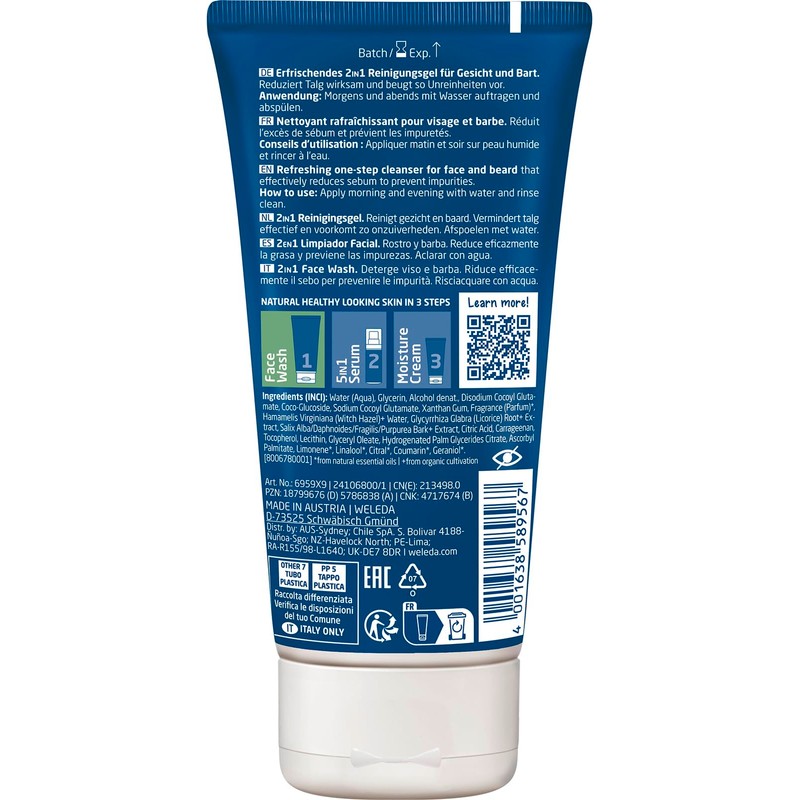 WELEDA Bio FOR MEN 2-in-1 Face Wash - Refreshing Natural