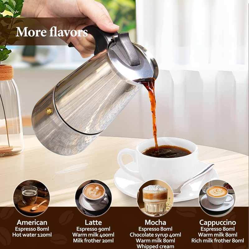 Vaolvpant 2 Cup Stainless Steel Moka Pot Stovetop Espresso Maker