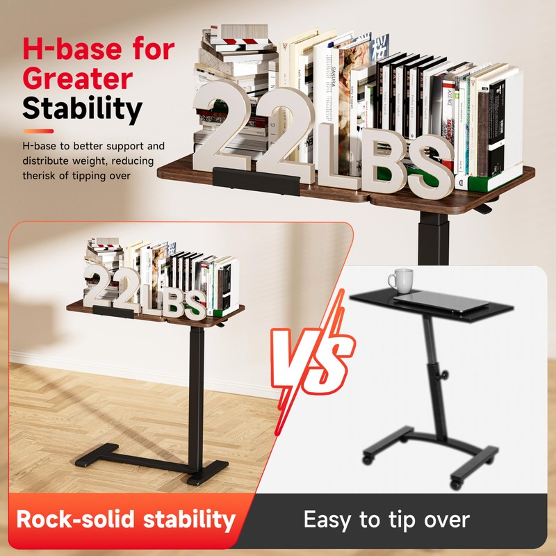 Okin Overbed Bedside Table with Wheels, Adjustable Medical Tilt Top