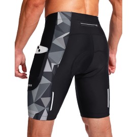 Men's Bike Shorts 3D Padded Cycling Road Biking Underwear Mountain Riding Biker Bicycle UPF 50+ Cycle Shorts Zipper Pockets(Black/Dark Gray Triangle,XXL)