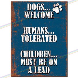 Dogs Welcome Metal Bar Sign Father's Gift Logo Man Cave Tin Sign Vintage Retro Hanging Wall Plaque Kitchen Garden Shed Garage Funny Made UK Small (15cm x 10cm)