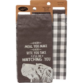 Primitives by Kathy 2 Towel Set - Every Meal You Make I’ll be Watching You & Beware of Wigglebutts -Dog Lover -Buffalo Plaid 149137
