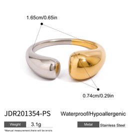 HeySocks Open Ring Two-Tone Adjustable – Gold & Silver Waterdrop Stainless Steel Thick Ring Hypoallergenic Jewelry for Women Minimalist