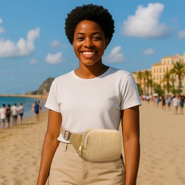 RFID Blocking Straw Summer Purses for Women 2025 Fanny Pack Crossbody Bags Belt Bag with Adjustable Strap(Pure Khaki)