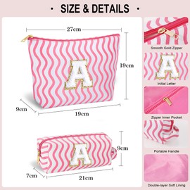 SEFORICO Initial Makeup Bag- Cosmetic Bag Cute Teen Girl Gifts Make Up Case Large Capacity Makeup Bag Travel Bag Gift for Women Valentines Day Bridesmaid Friend Birthday Gifts(Pink H)