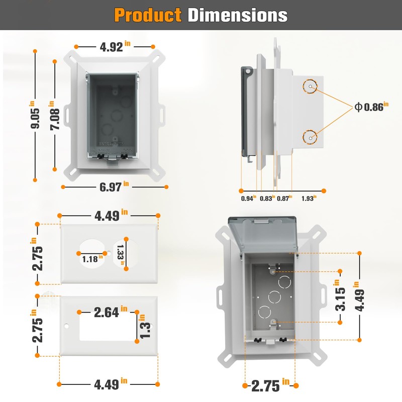 2Pcs Recessed Outlet Box, DBVS1C-1 Low Profile Electrical Boxes, Wall