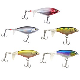 Pack of 5 Fishing Lures, Surface Bass Bait, Fishing Wobble Surface Bass Bait, Multifunctional Popper Fishing Lure, Topwater Fishing Lure with Propeller Tail, Suitable for Fresh and Salt Water