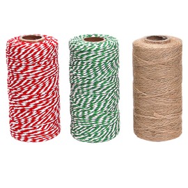 Sunmns 3 Rolls Christmas Cotton Twine and Natural Jute String Rope for Gift Wrapping Tag Ornaments
