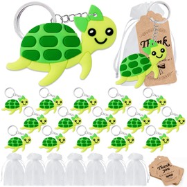 KeeStar 60 Pack Keyring Party Favor Packs with 20 Turtle Keyrings, 20 Thank You Tags and 20 Souvenir Bags for Sea Turtle Under the Sea Ocean Baby Shower, Birthday Party, School Carnival Rewards