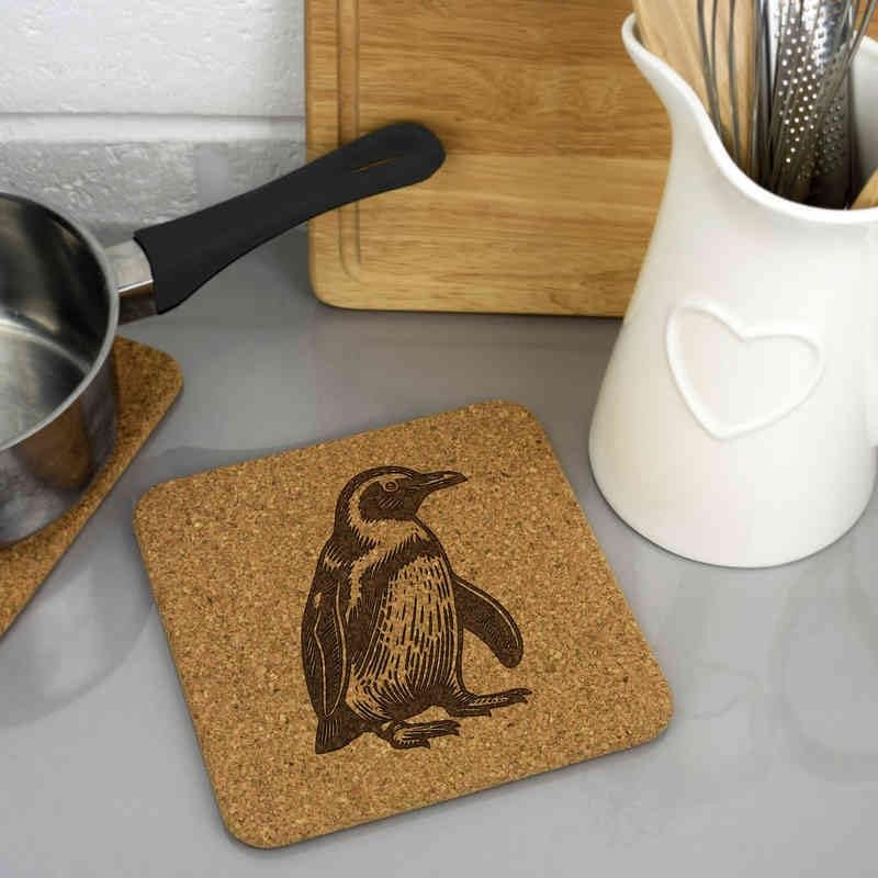 'Happy Penguin' Square Cork Trivet/Pot Stand (TR00027148)