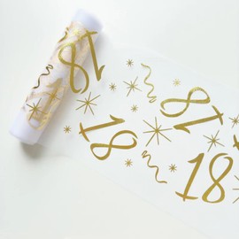 Wirsindeins Birthday Decorative Table Runner 28 cm x 15 m – Golden Table Decoration Can Be Cut to Size, Universal for Men and Women (18 Years)