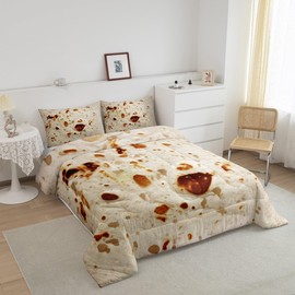 Feelyou Burritos Tortilla Bedding Set for Adult and Kids Ultra Soft Giant Funny Realistic Food Comforter Set Set Breathable Novelty Soft Flannel Taco Comforter Twin Size Quilted