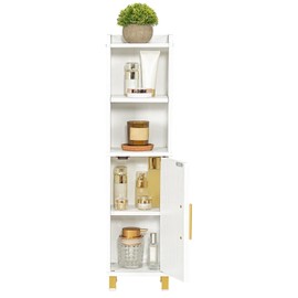 HOOBRO Small Bathroom Storage Cabinet, Narrow Corner Floor Cabinet with Door and Adjustable Shelf, 7.9" L x 5.9" W x 31.5" H, Toilet Paper Furniture for Small Spaces, Bathroom, Toilet, White