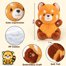 Cute Stuff, Red Panda Stuffed Animals 9 inch Cute Red Panda Plush Doll Soft Cartoon Figures Plush Toys Gift Kids Girlfriend Birthday, Valentine, Christmas (Round Eyes)