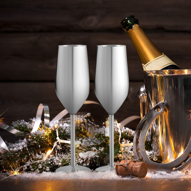 FOOLS ALIBAI 2 Pack Stainless Steel Champagne Glasses, 8oz Stemmed