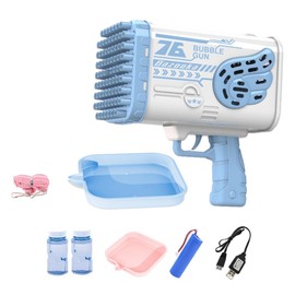 Bubble Blower 76 Holes Large Electric Bubble Shooting Toy with LED Light Automatic Bubble Machine Party Favors Summer Outdoor Toy Gift for Kids