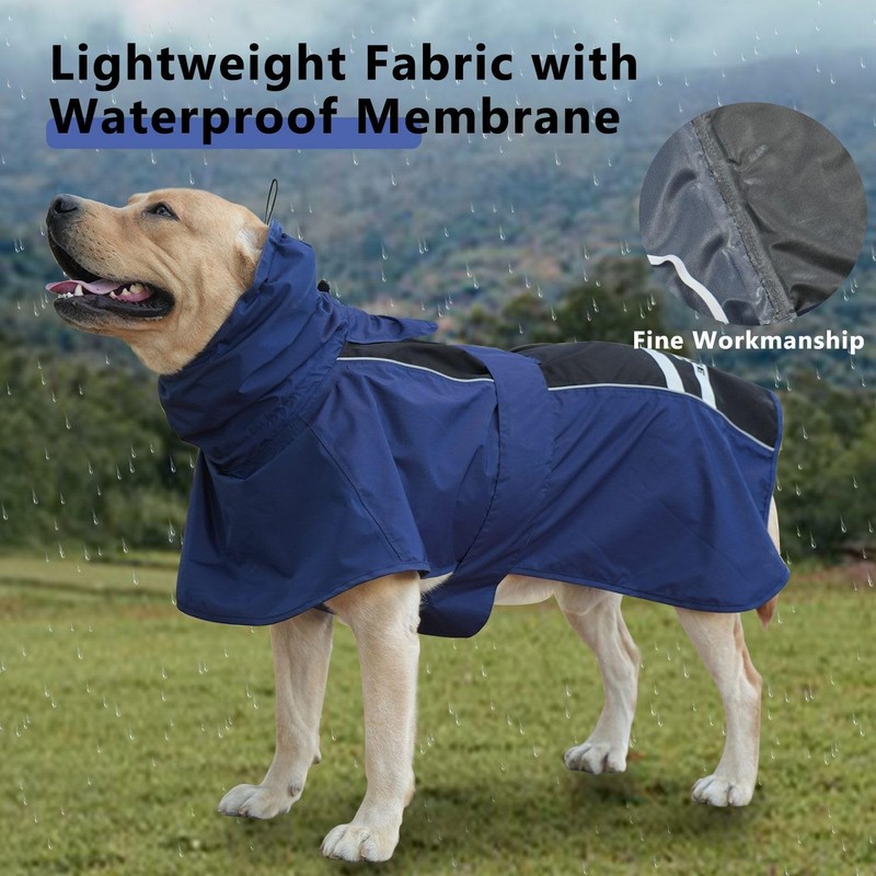 MAMORE Waterproof Dog Raincoat, Lightweight Rain Jacket with Reflective Strip,