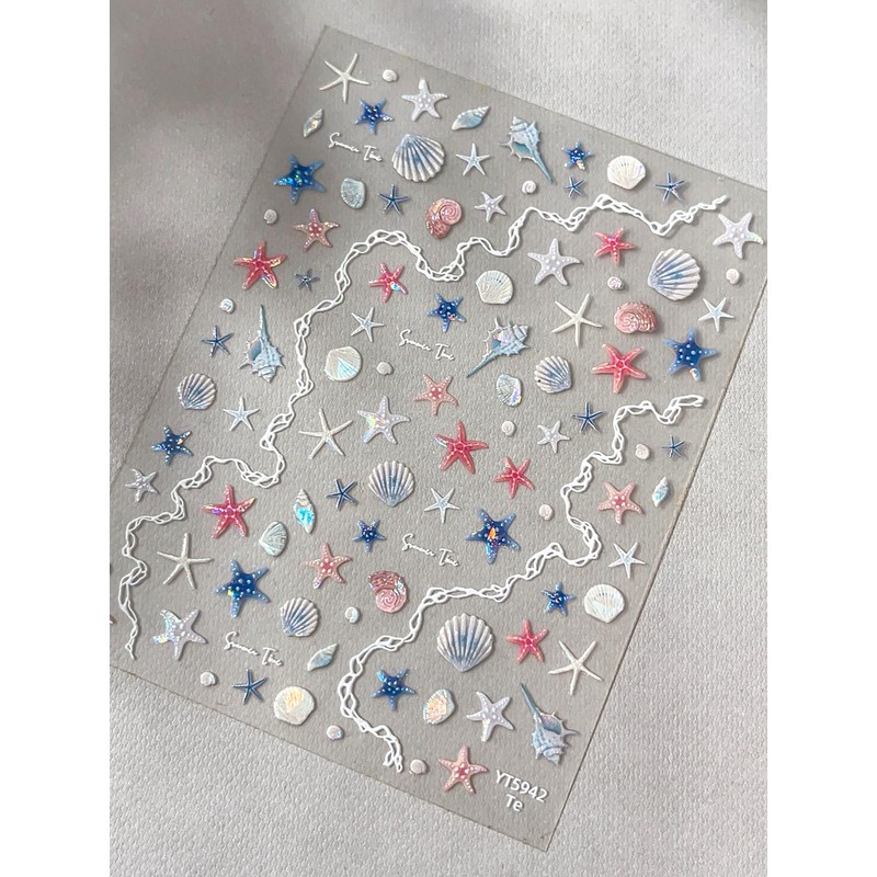 WENYUEN Nautical Nail Stickers Starfish, Seashells, Wave Pattern, Clear Film
