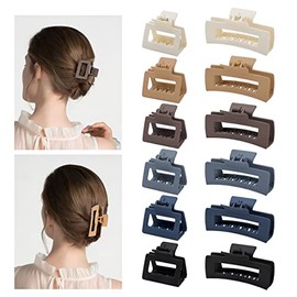 Paquete de 12 Clips para El Cabello, Clips Rectangulares Grandes para Mujeres (4"), Garra Cuadrada Mediana para Cabello Fino (2"), Cabello Grueso con 