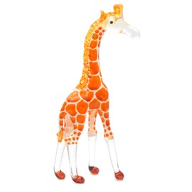 ChangThai Design Tiny 4¼" Standing Orange Giraffe Figurine - Miniature Hand Blown Painted Glass Giraffes Savanna Tropical Wildlife Long Neck Animals Crystal Decorative Collectible Figurines Décor Gift