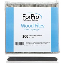 ForPro Professional Collection Lima de uñas de madera, negro, grano 180/180, limas de uñas de manicura y pedicura de doble cara, 7 pulgadas de largo x