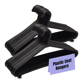 Adult Plastic Coat Hangers - 40 PCS | Black Suit Hangers Non-Slip Heavy Duty Plastic Hanger with Bar Space Saving Hook Hangers for Clothes Non Slip Coat Hangers for Wardrobe Cloths Storage Organizer