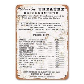 Agedsign 1950 Drive in Theater Menu Metal Signs Wall Poster Tin Sign Vintage Home Kitchen BBQ Restaurant Cafe Shop Decor 8x12 Inches