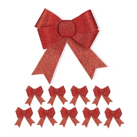 Relaxdays Bow, Set of 10, Large Decorative Bow, Birthday, Christmas, Gift, Glittery Decorative Bows, Red