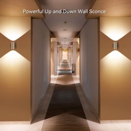 Tubicen - Aplique de pared cilíndrico dorado, luces de pared brillantes para interiores arriba y abajo para sala de estar, luces LED regulables de 7 W 3000 K para pasillo, escalera, cine