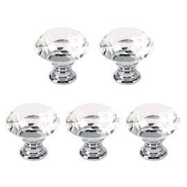 MDPLY 5 Pack Crystal Glass Cabinet Knobs-30mm Diamond Shape Pulls Handles for Drawer Dresser Kitchen Wardrobe Bathroom Cabinet Desk - YL00008 (Clear)