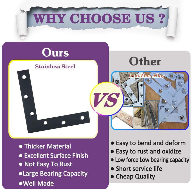 Alise Flat L Brackets for Wood,Black Flat Corner Brace Corner