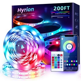 hyrion 200ft Led Strip Lights(3 roll of 65.6ft) Music Sync Color Changing RGB led strip light with Remote,Bluetooth Smart APP Control, Led Lights for Bedroom Home Party Décor