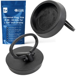 Universal stopper, 2 pieces, in black, Ø 46 on 43 mm top on bottom, PVC drain stopper for 1 3/4" inch valve tops, drain stopper sink, sink stopper, bathtub stopper