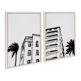 Kate and Laurel Sylvie Miami Beach Architecture Retro Art Deco Framed Canvas Wall Art Set by The Creative Bunch Studio, 2 Piece 18x24 White, Minimalist Miami Building Art for Wall