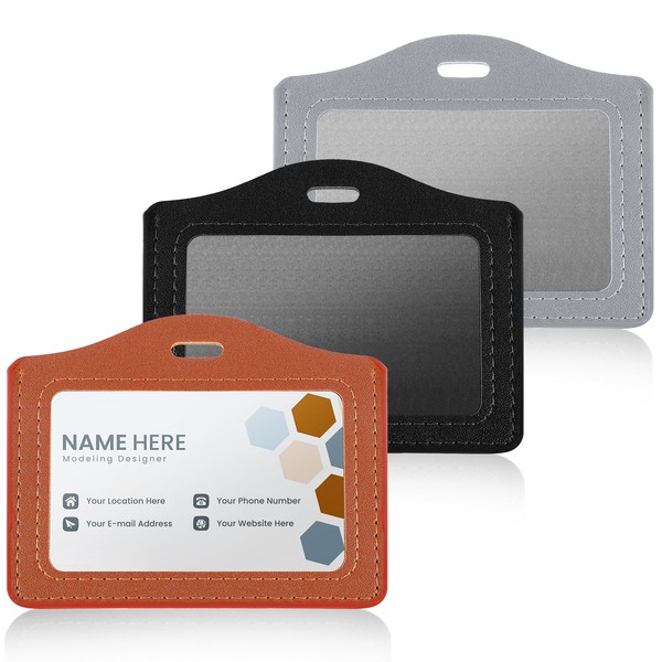 3 Pack Premium PU Leather Lanyard Card Holder - Stylish
