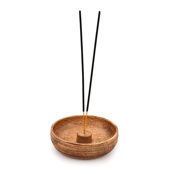 Mahasu Mango Wood Incense Holder Round Incense Holder and Ash