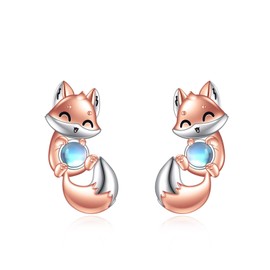 Bees/Ladybird/Penguin/Cat/Fox Earrings Sterling Silver Animal Stud Earrings Bees/Ladybird/Penguin Jewellery for Women, Sterling Silver, Onyx