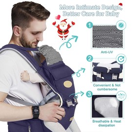 Baby - Carrier, 6-in-1 Baby Carrier with Waist Stool-, FRUITEAM Baby Carrier with Hip Seat for Breastfeeding, One Size Fits All - Adapt to Newborn, Infant & Toddler (Navy)