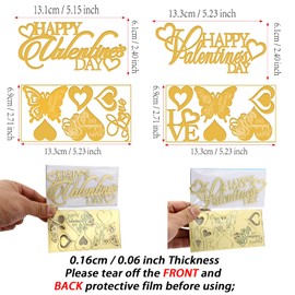 AiQi Bakes - Decoración para tartas de feliz día de San Valentín, 14 piezas de acrílico con espejo dorado para decoración de fiesta