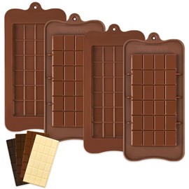 CLUEWR 4 PCS Break-Apart Chocolate Bar Molds, Large Silicone Candy Bar Molds, Food Grade Non-Stick Chocolate Moulds for Protein Energy Bar
