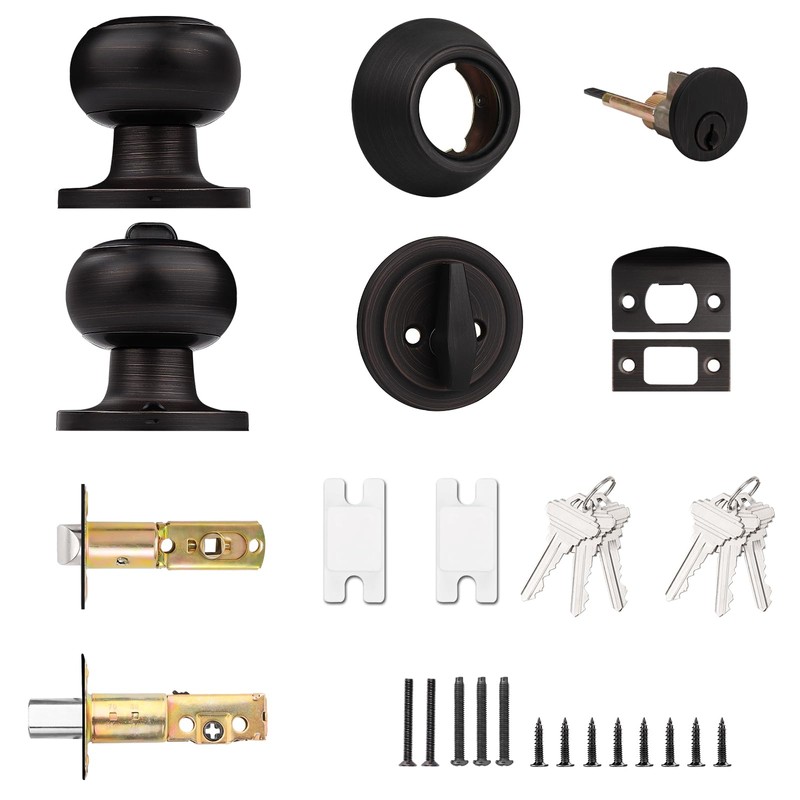 Probrico Entry Door Knob and Single Cylinder Deadbolt Lock Combo