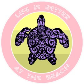 Athena Brands Turtle Life is Better at the Beach Car Truck Window Bumper Graphic Sticker Decal - Surf Shack Pink